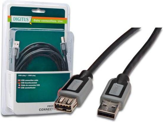 Produktbild Digitus Assmann USB 2.0 extension cable. type A M/F. 5.0m. USB 2.0 conform. UL. bl/gr. gold (5 m, USB 2.0)