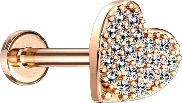 Star Piercing Micro Labret Innengewinde rosegold Herz mit Kristallen (Chirurgenstahl 316L, Messing)