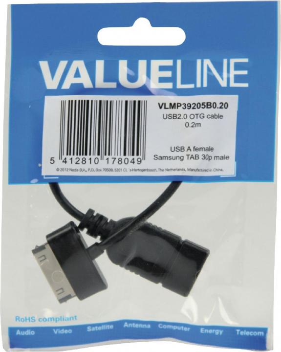 Actual product image Valueline USB 2.0 A - Samsung 30-pin OTG data cable 0.20m (0.20 m, USB 2.0)
