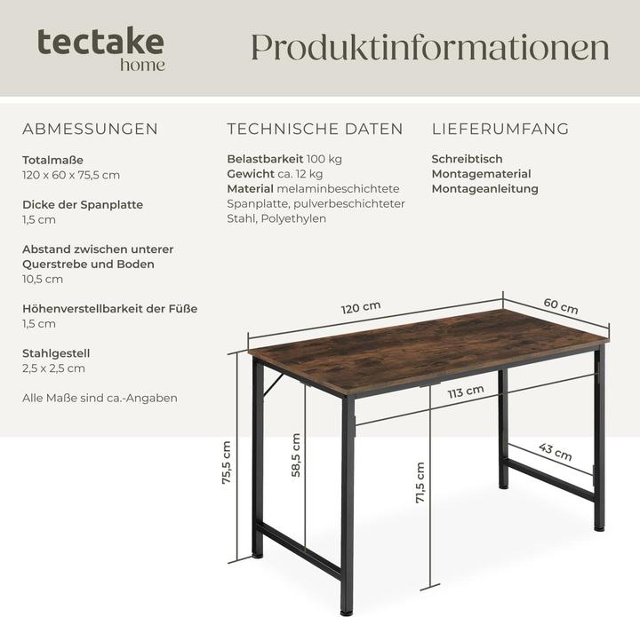 Immagine prodotto tectake Jenkins (120 x 60 x 75,5 cm)
