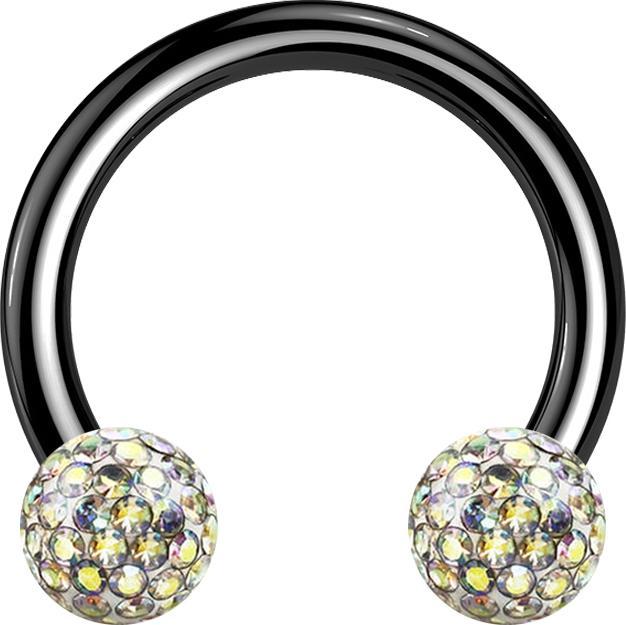 Produktbild Star Piercing Circular Barbell schwarz mit zwei Kristall Kugeln multicolor Epoxy Schutzschicht (Titan G23, ohne Messing)