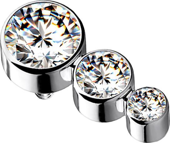 Star Piercing Dermal Anchor silber mit drei Kristallen silber (Titan G23, ohne Messing)