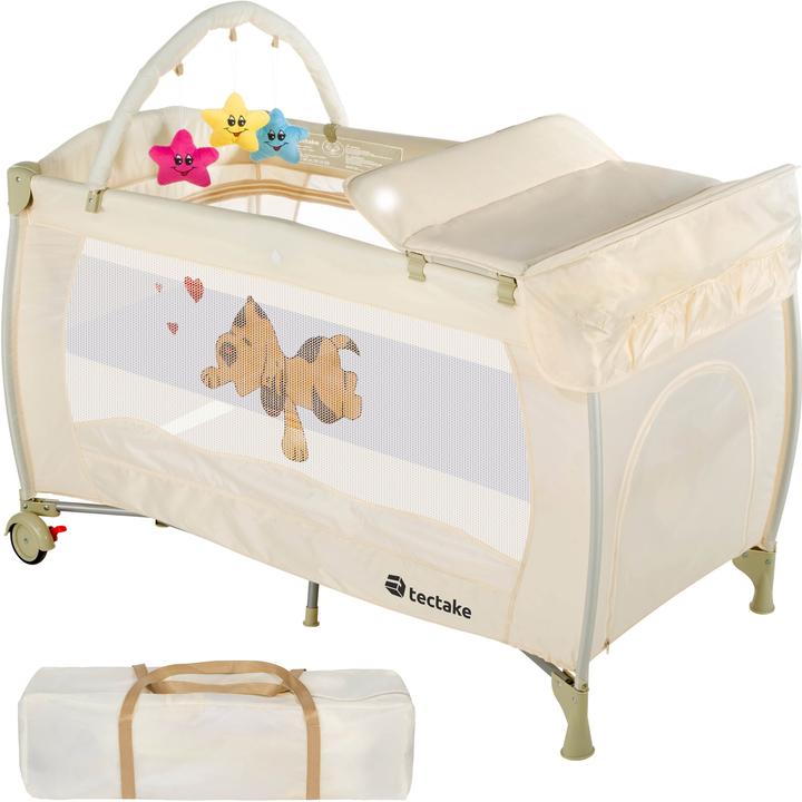 tectake Kinderreisebett Hund mit Wickelauflage und Transporttasche