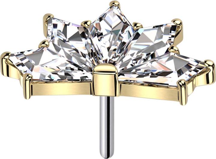 Actual product image Star Piercing Threadless fan gold-plated five diamond crystals silver (Titanium G23, without brass)