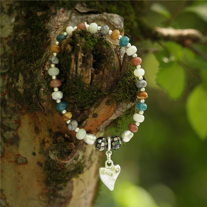 Produktbild Andreani Armband mit Herzanhänger aus echten verschiedenen Steinen (8 cm)