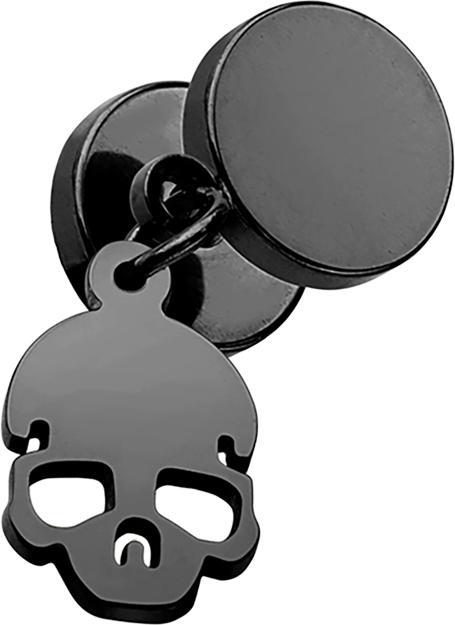 Star Piercing Fake Plug schwarz mit Anhänger Totenkopf (ohne Messing, Chirurgenstahl 316L)