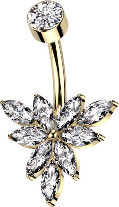 Hollywood Body Jewelry Banane Innengewinde vergoldet mit Zylinder vergoldet Kristall silber und Dreieck Ovale Kristalle sil (ohne Messing, Titan G23)