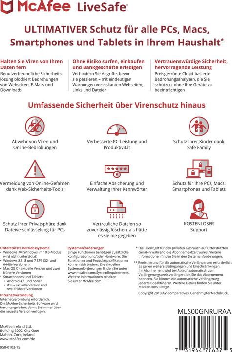 Image du produit McAfee LiveSafe (1 Utilisateur, 12 mois)