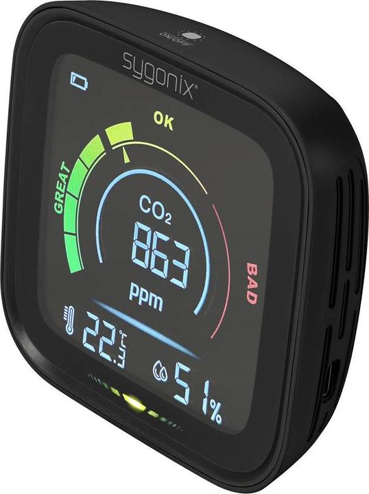 Productafbeelding Sygonix Thermo-/hygrometer met CO2-indicatie Zwart