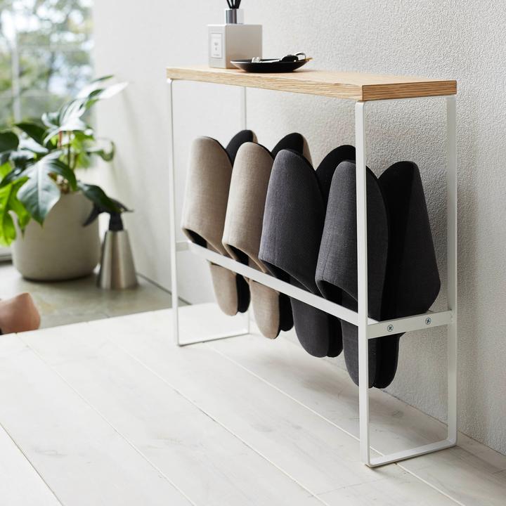 Actual product image Yamazaki Slipper rack with wooden shelf TOWER (50)