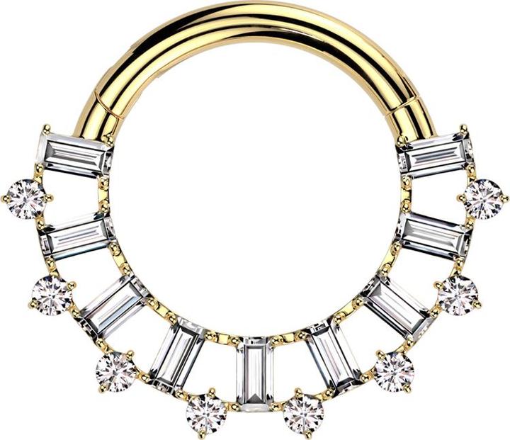 Actual product image Star Piercing Micro segment ring hinged gold-plated rectangular and round crystals silver (Titanium G23)