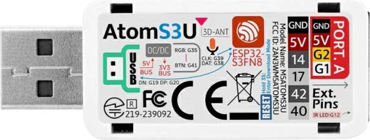 Image du produit M5Stack Kit de développement AtomS3U ESP32S3 avec USB-A