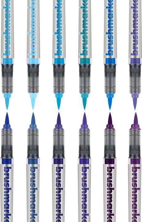 Actual product image Karin PRO - Brush Marker (sapphire blue 189, TURQUOISE 654, violet blue 688, Royal Blue 045, SKY BLUE 621, PLUM 197, arctic blue 264, indigo blue 169, cyan 207, EGYPTIAN BLUE 305, LILAC 226, Cool Aqua 204, 12 x)