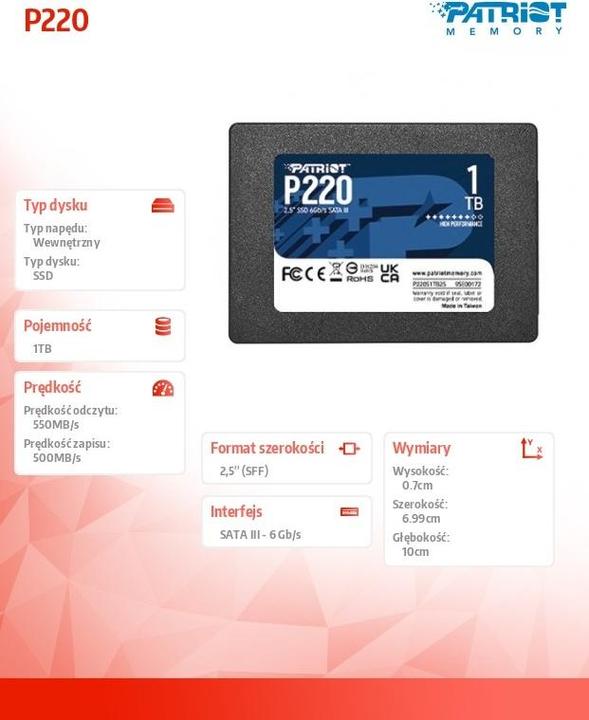 Produktbild Patriot P220 (1000 GB, 2.5")