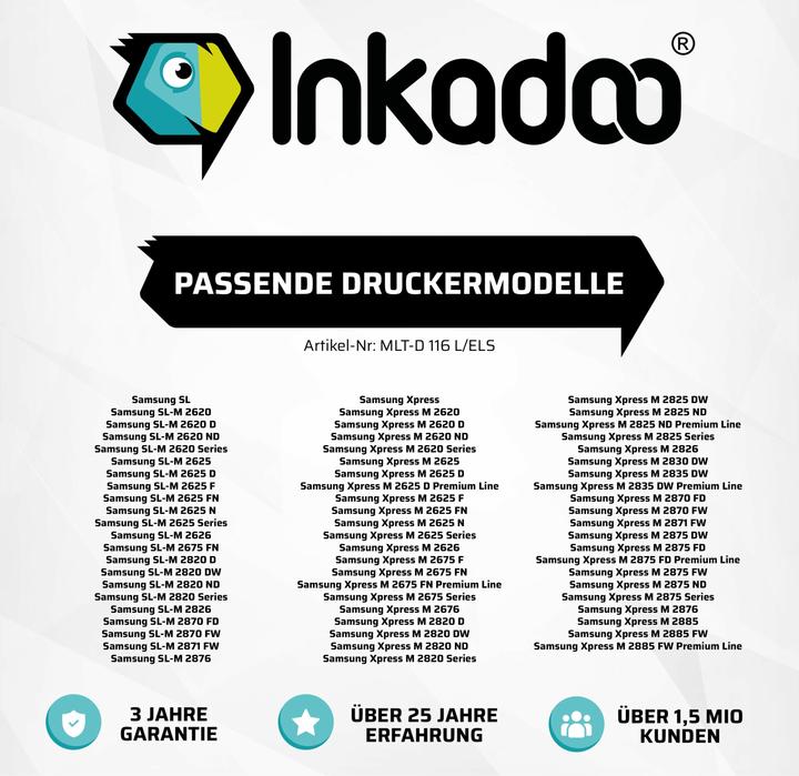 Actual product image Inkadoo Compatible toner to replace MLT-D116L/ELS / 116L fits Samsung SL-M 2620 SL-M 2625 SL-M (FC)