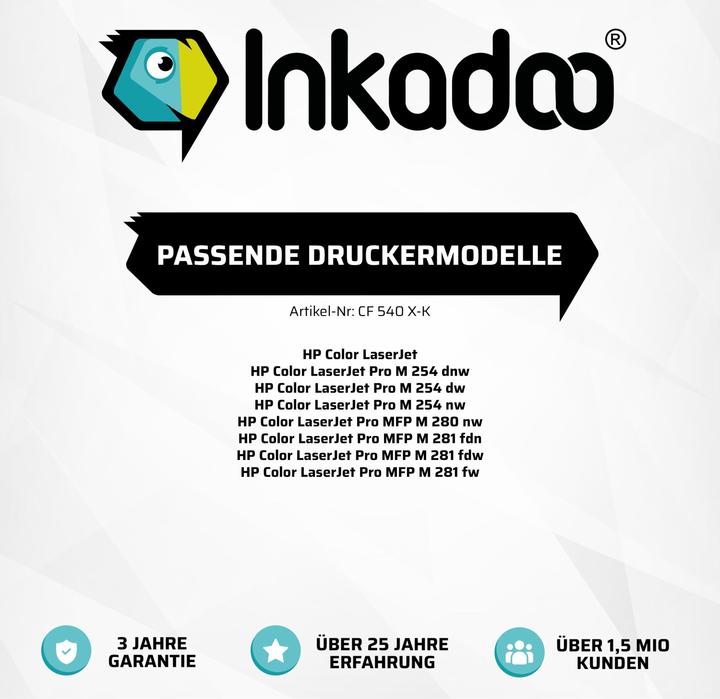 Actual product image Inkadoo Compatible toner to replace HP CF540X / 203X suitable for M 254 dnw Colour (C)