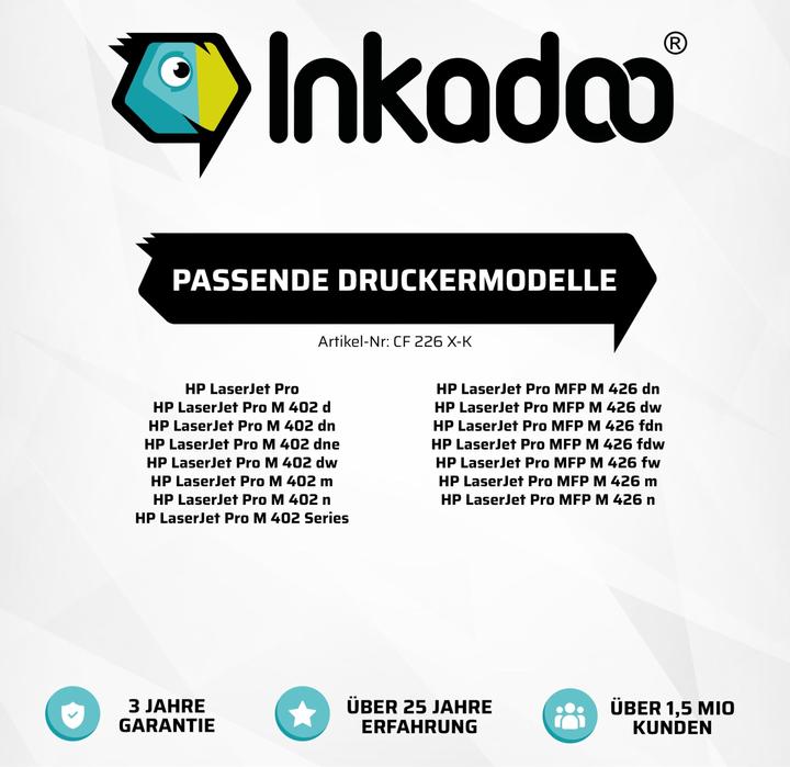 Actual product image Inkadoo compatible toner as replacement for HP CF226X / 26X suitable for HP LaserJet Pro M 402 Series HP (FC)