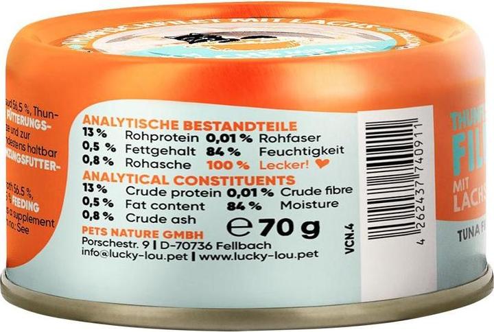 Produktbild Lucky Lou Thunfisch & Lachs in Brühe 70g (Adult, 12 Stk., 70 g)