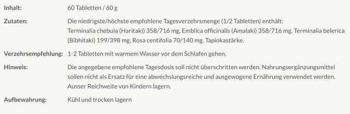 Nährwerte und Zutaten Maharishi Ayurveda Triphala Plus Bio Tabl (60 Stück, Tabletten, 60 g)