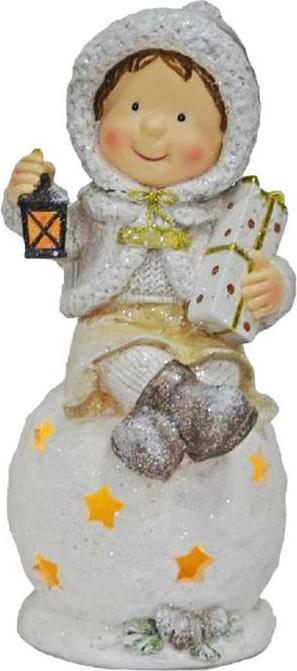 Produktbild GuGus LED Figur Kind sitzend auf Kugel aus Polyresin mit Laterne und Engelflügeln