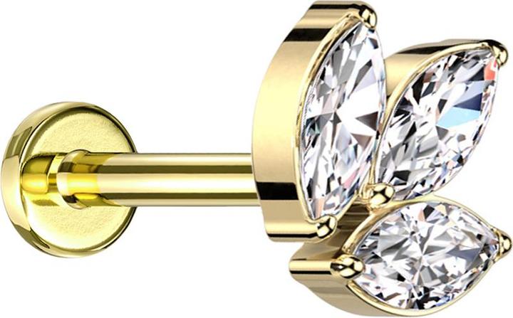Actual product image Star Piercing Micro labret internal thread gold-plated three oval crystals silver (Titanium G23, without brass)