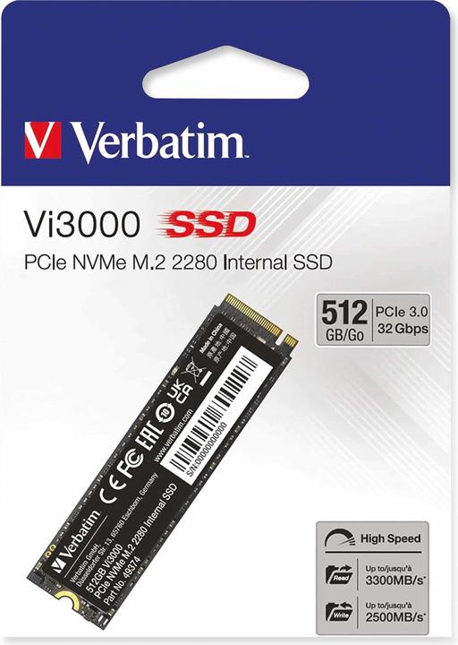 Productafbeelding Verbatim SSD Vi3000 PCIe NVMe M.2 (512 GB, M.2 2280)