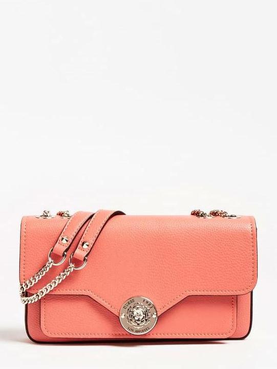 Actual product image Guess Belle, Convertible Xbody Flap, Textile Crossbody Bag, Coral, For Men