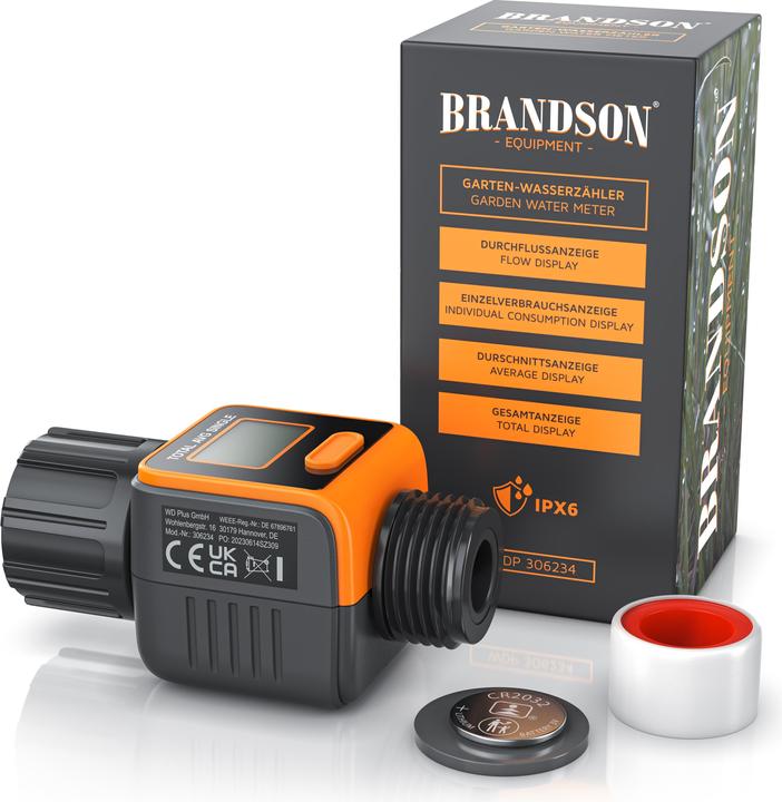Produktbild Brandson Wasserzähler, Digitales Durchflussmessgerät 3/4 Zoll, Wasseruhr, Durchflussmesser Wassermengenzähler (Bewässerungsuhr)