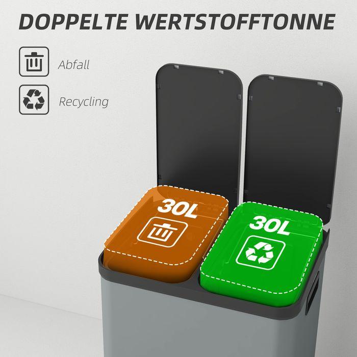 Produktbild Swisshandel24 Mülleimer 2 x 30L Treteimer mit Deckel, Fusspedal, Inneneimer, Metall (60 l)