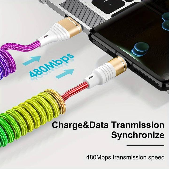 Image du produit PhoneLook Câble USB-A vers USB-C extensible en nylon tressé multicolore rainbow (1 m, USB 3.2 Gen 1)