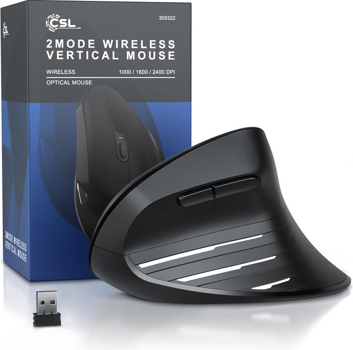 Actual product image CSL ergonomic mouse, radio, vertical, optical, wireless, 2.4Ghz & Bluetooth, arm-friendly, 2400 dpi (Wireless)