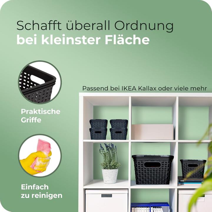 Produktbild Novaliv Aufbewahrungsbox mit Deckel Mini 1L Korb Schwarz in Rattan Design Lebensmittelecht Aufbewahr (1 l)