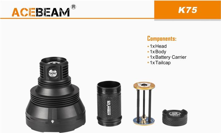 Actual product image AceBeam K75 LED Thrower Searchlight 6300 Lumen (25 cm, 6300 lm)