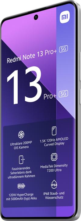 Image du produit Xiaomi Redmi Note 13 Pro+ 5G (256 Go, Blanc clair de lune, 6.67", Double SIM, 200 Mpx, 5G)