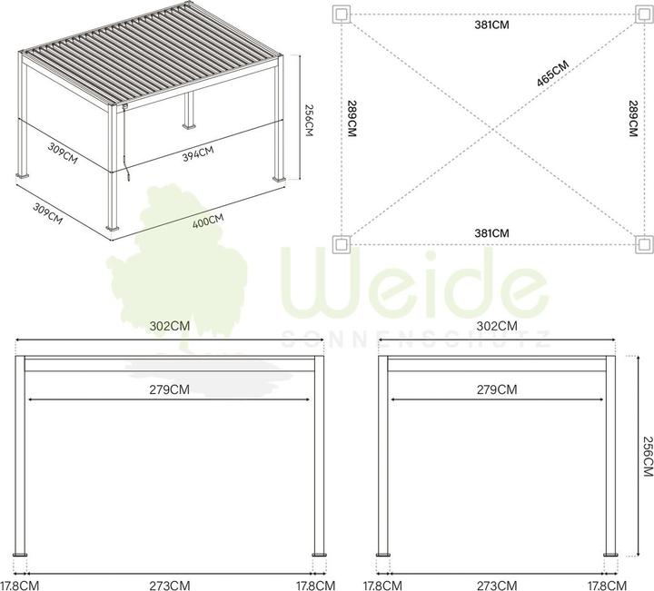 Produktbild Weide Classic | Aluminium Pavillon | 3 x 4 M | Lamellendach weiss | Pergola freistehend (300 cm, 400 cm)
