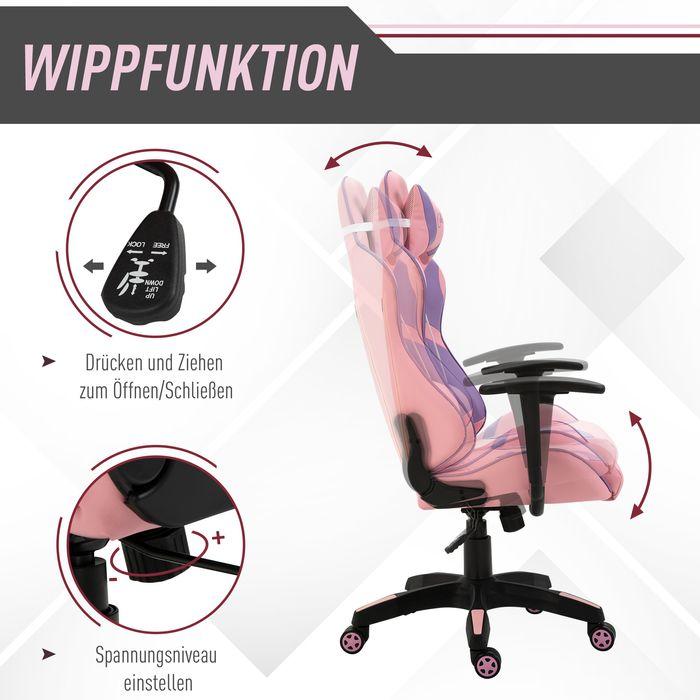 Produktbild Swisshandel24 Ergonomischer Gaming Stuhl Bürostuhl Verstellbares Massage Lendenkissen Rosa&Violett
