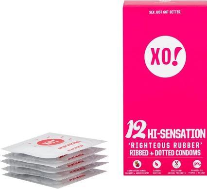 Actual product image XO! HI-Sensation" 12 stimulating, vegan condoms with ribs and nubs - biodegradable (12 pcs.)
