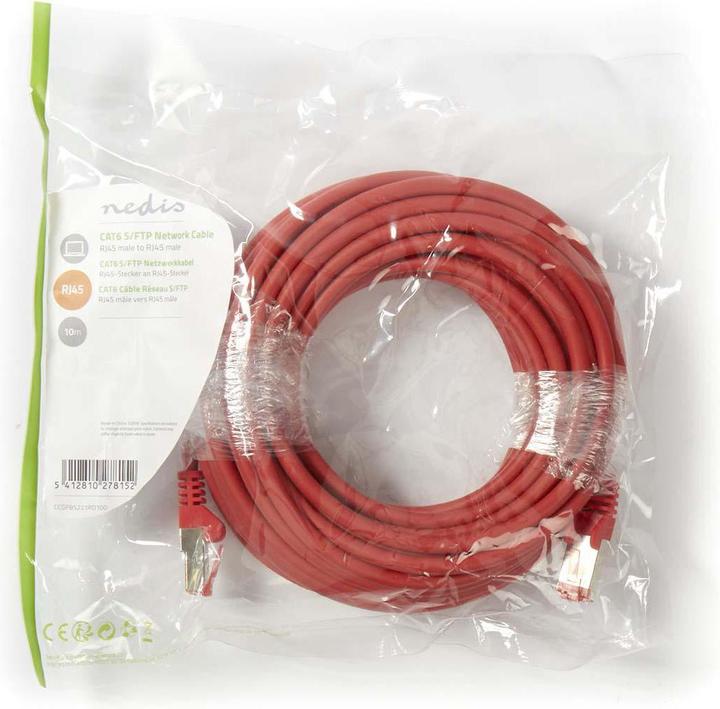 Produktbild Nedis Cat 6 Kabel RJ45 (8P8C) Stecker RJ45 (8P8C) Stecker S/FTP rund PVC LSZH Umschlag 10.0 m Red (S/FTP, CAT6, 10 m)