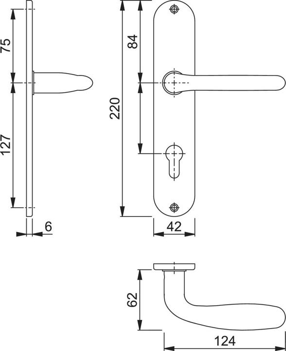 Produktbild Hoppe Langschildgarnitur Cardiff E1850Z/302 Edelstahl F69 PZ 72 mm DIN links / rechts (Türschildgarnitur)