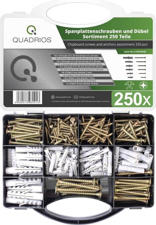 Produktbild Quadrios Spanplattenschrauben Dübel-Sortiment - 250 tlg (250 Schrauben pro Stück)