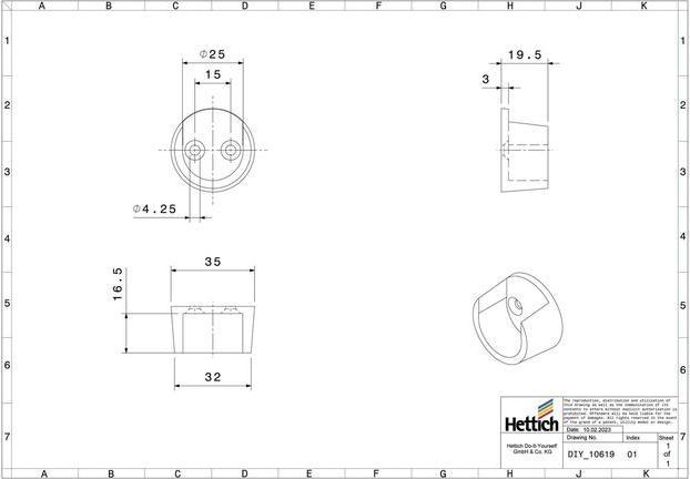 Produktbild Hettich Schrankrohr-Lager, für Rundrohr Ø 25 mm, verchromt