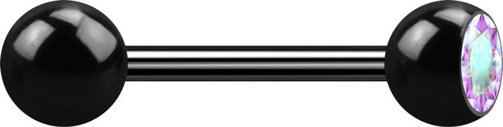 Star Piercing Barbell schwarz mit Kugel und Kristall multicolor (ohne Messing, Titan G23)