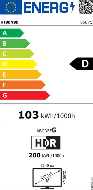 Energy Label Hisense TV 85U7Q (85", U7QF, LED, Mini-LED, 4K, 2025)