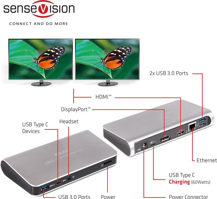 Image du produit Club 3D Station d'accueil MST USB de type C avec fonction de chargement (USB-A, 4 Ports)