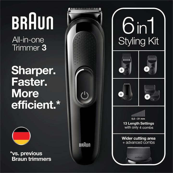 Produktbild Braun Multi-Grooming-Kit 3 MGK3335, 6-in-1 Barttrimmer für Herren, 5 Aufsätze
