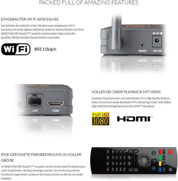 Produktbild ZaapTV Greek HD IPTV Mediaplayer, WiFi (IPTV (ready))