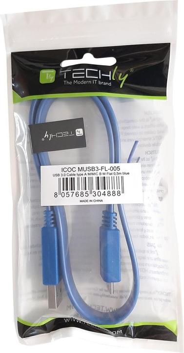 Actual product image Techly USB3.0 flat cable plug type A plug micro B bl (1 m, USB 3.2)