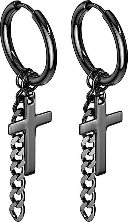 Star Piercing Ohrring schwarz Anhänger Kreuz mit Kette (ohne Messing, Chirurgenstahl 316L)
