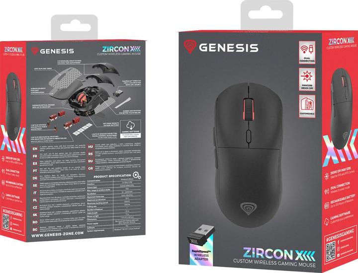 Actual product image Genesis Mysz Mysz Dla Graczy Zircon Xiii Custom Bezprzewodowa 26000dpi Czarna Gamingowa (Cable)