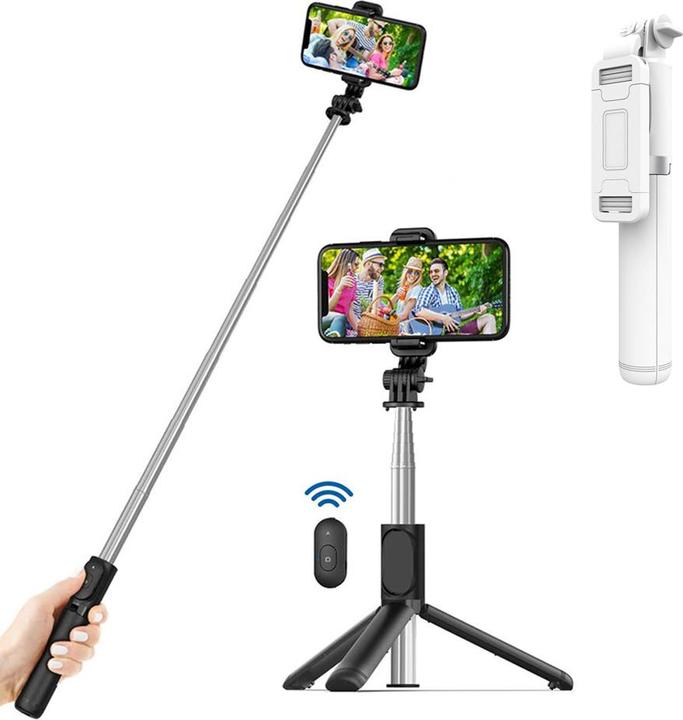 Techsuit - Selfie Stick (Q01) - with Bluetooth Remote Control and Stable Tripod Mount, 101cm - White